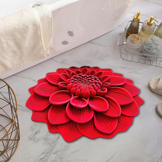 3D Realistic Flower Pattern Absorbent Mat Non-Slip Floral Rug Plush Velvet Floor Mat for Bedroom Kitchen Bathroom Sofa Coffee Table