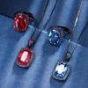 Jewelry Copper Bottom Gold-Plated Simulation Red Corundum Blue Spinel Temperament Fat Square Black Gold Suit Women 10 * 14
