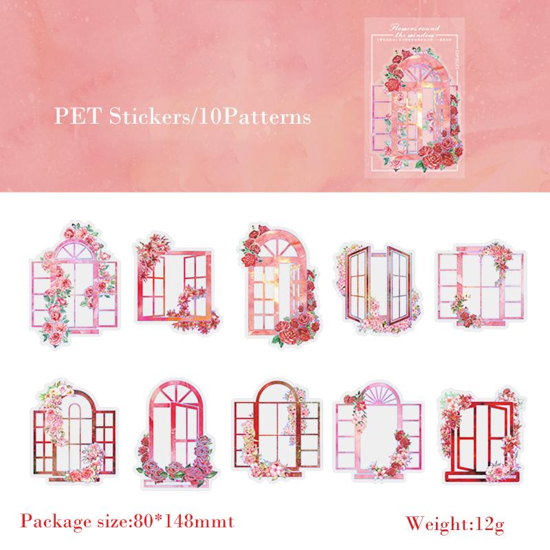 Journamm 10pcs/pack Flowers Window Stickers Laser Silver Decor Junk Journal DIY Srapbooking Aesthetics Stationery PET Stickers