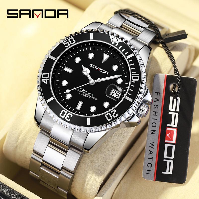 Sanda 7036 Men's Green Water Ghost Automatic Waterproof Steel Wristwatch