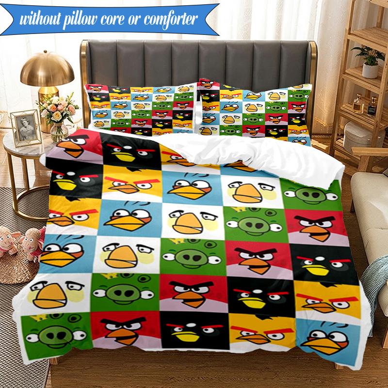 Red Birds Characters Collage 3pcs K-pop music group Bedding set,Ideal for Bedroom, Dormitory,Including Duvet Cover And 2pcs Pillowcases,Fan gifts