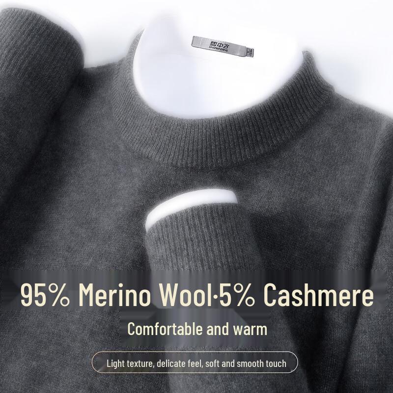 SNOWFLYING Men's Cashmere Blend Thick Round Neck Pullover Wool Sweater