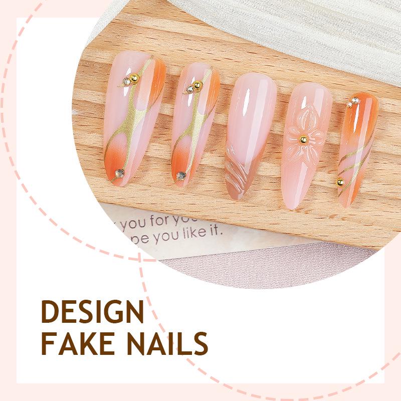 3D Blumennagel-Fingernägel – Lange, Spitze, Tragbare, Wiederverwendbare Nagelspitzen mit Nagelstickern