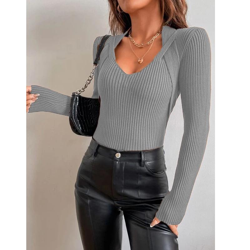 Women's Fashion Long Sleeve Casual Pullover Tops Autumn Winter Femme Knit Pull Sweater