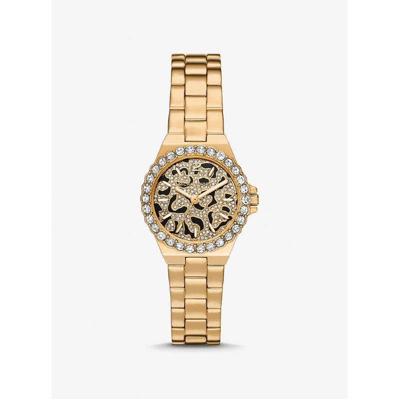 Michael Kors Mini Lennox Animal Pavé Gold-Tone Watch MK7394
