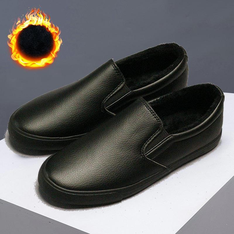 New 2025 Winter Shoes Men Loafers Soft All Black Shoes Warm Plush Flat Mens Casual Shoes Slip-on Male Footwear A4040