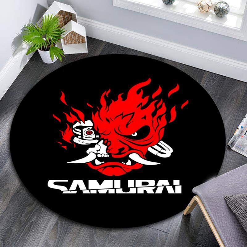 Cyberpunk 2077 pattern round rug,Carpet Rug for Living Room Bedroom Playroom ,Non-slip Floor Mat,Holiday Gifts and Birthday Gifts.