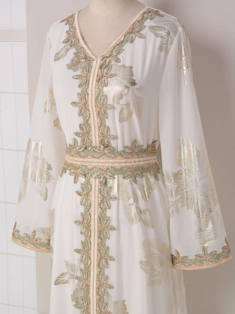 Women's Dubai Evening Long Dress with Hot Stamping - European & American Fashion Muslim Travel Wear