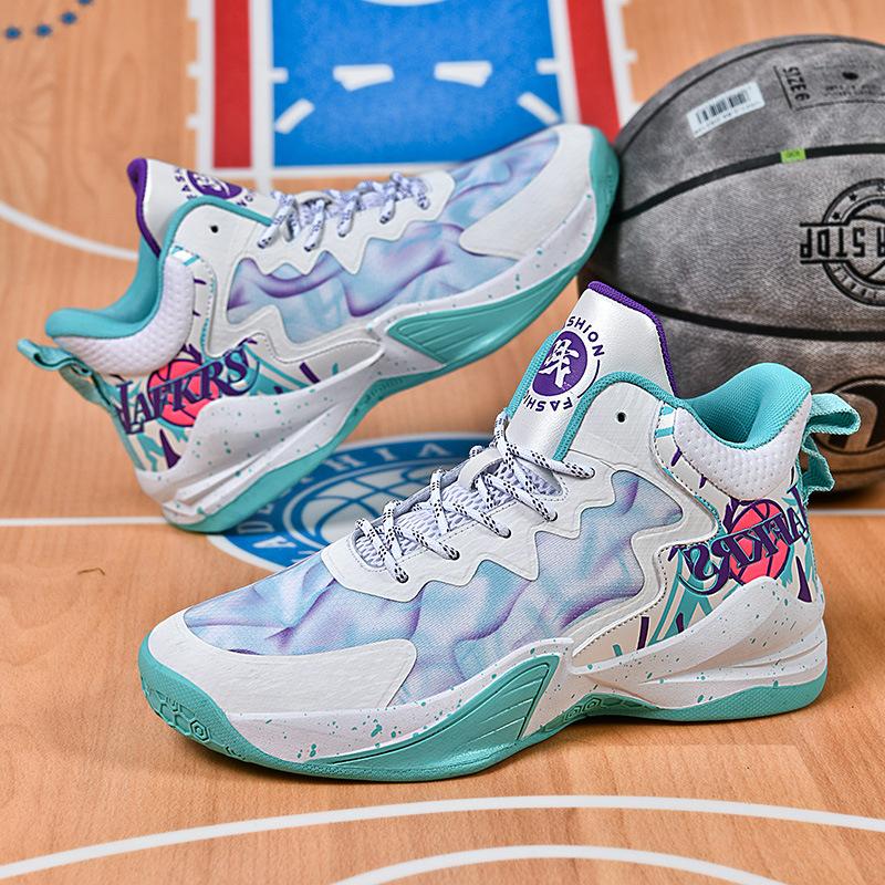 Mandarin duck basketball shoes men's mesh breathable high-top sports shoes new non-slip student luminous training competition sneakers women