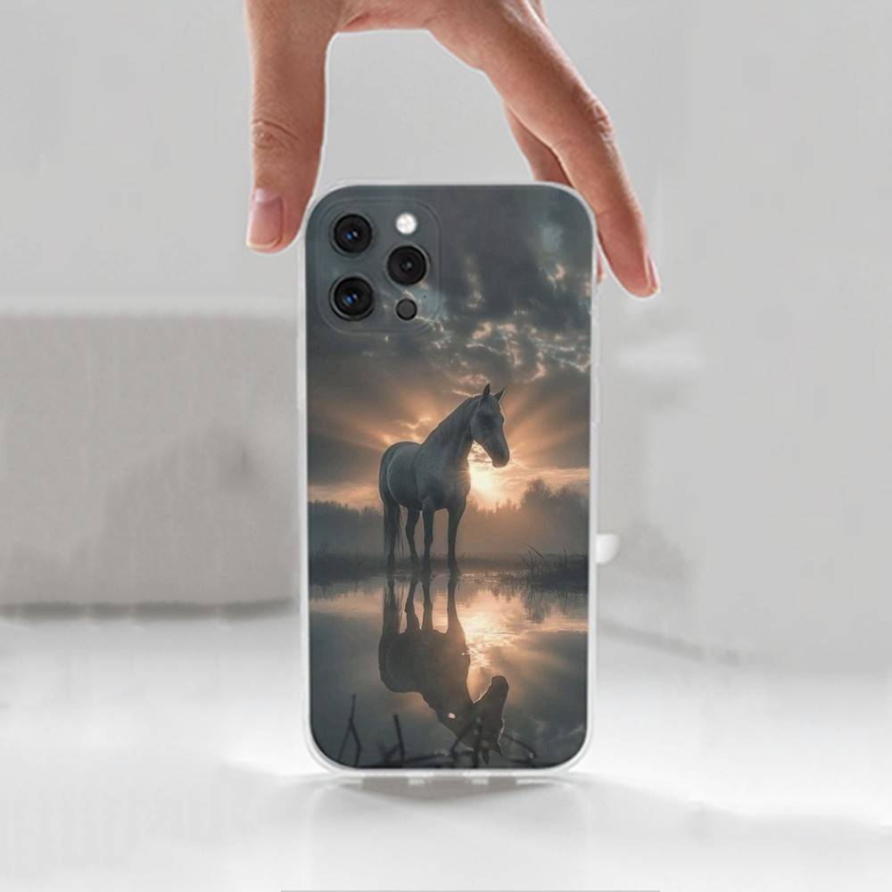 Galloping Horse Animal For iPhone 12,Mini,16,X,17,Plus,11,Max,13,XR,15,Pro,14,SE,XS,Transparent Soft Cover Case