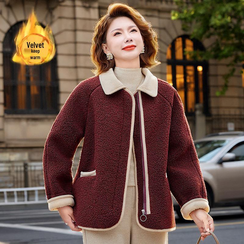 2025 New Cozy Lambswool Coat for Middle-aged & Senior Women - Thickened Velvet Winter Top
