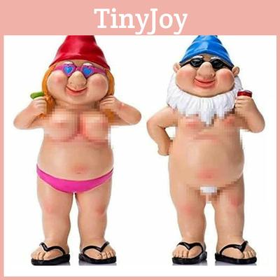 Naked Resin Gnome Statue For Magical Garden Decor Nudist Gift
