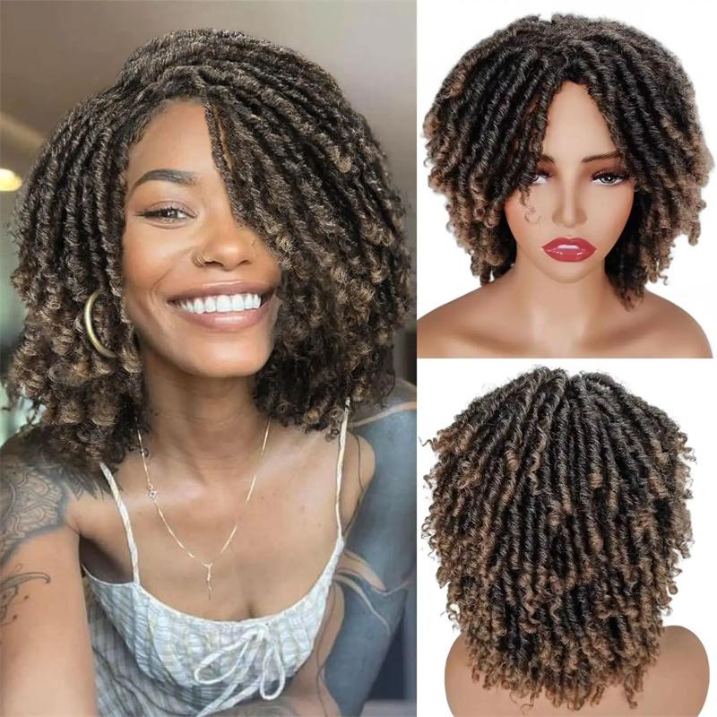 Synthetic Short Afro Twist Hair Braided Half Wig for Black Men Clip In Toupee Hairpieces Dreadlocks Male Wig Rock Party