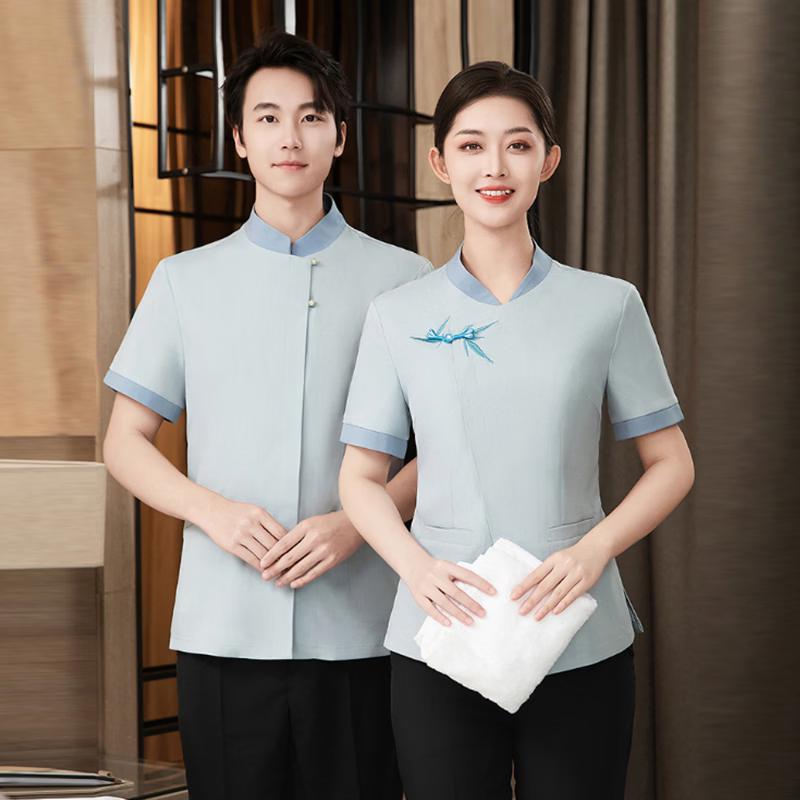 Tluoman Summer New Chinese Style Cleaner Work Uniform Set