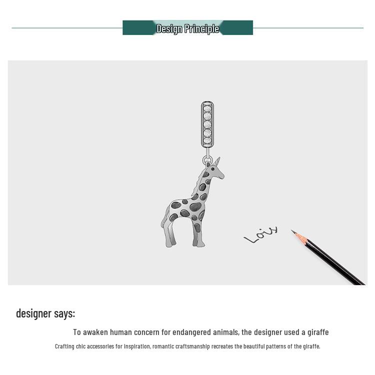 S925 Silver Ziyun Oil-Dripped Spotted Giraffe Pendant: Handmade Cute Animal Bracelet Bead