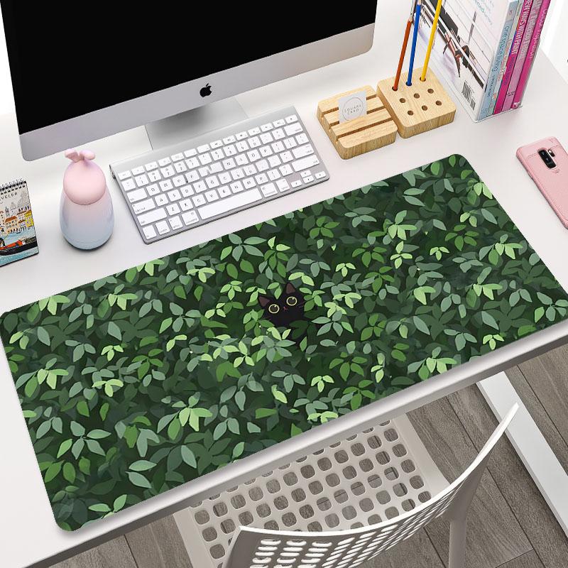 Niedliche Katze Großes Gaming-Tastatur-Mauspad XL Grüne Pflanze Computer-Gamer-Tablet-Mauspad Langes Mauspads XXL x Spiel-Mausmatten