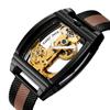 Reloj Mecánico Automático Transparente Hombre Steampunk Esqueleto Engranaje de Lujo Cuerda Automática Cuero Relojes de Hombre Montre Homme
