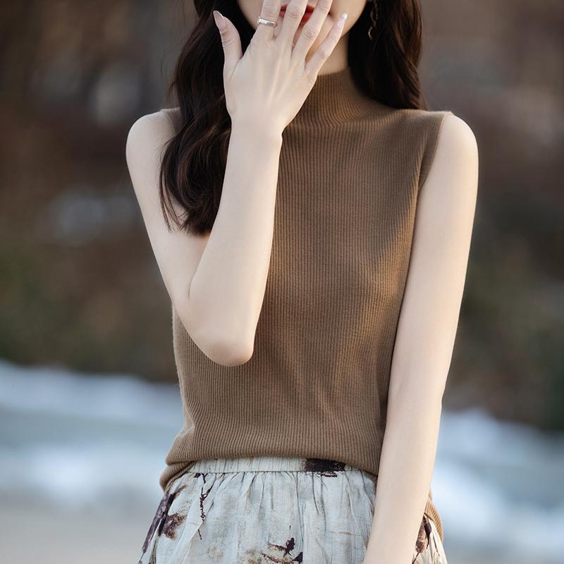 Damen Tank Top ärmellos MODERN NEW SAGA Sommer T-Shirt Stricktop Basic Weste Damen Rollkragen