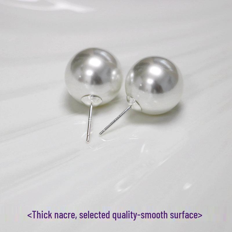 24 Retro Crystal Glass Pearl Stud Earrings with French 925 Silver Needles - Perfectly Round Ear Clips In Cool White Light