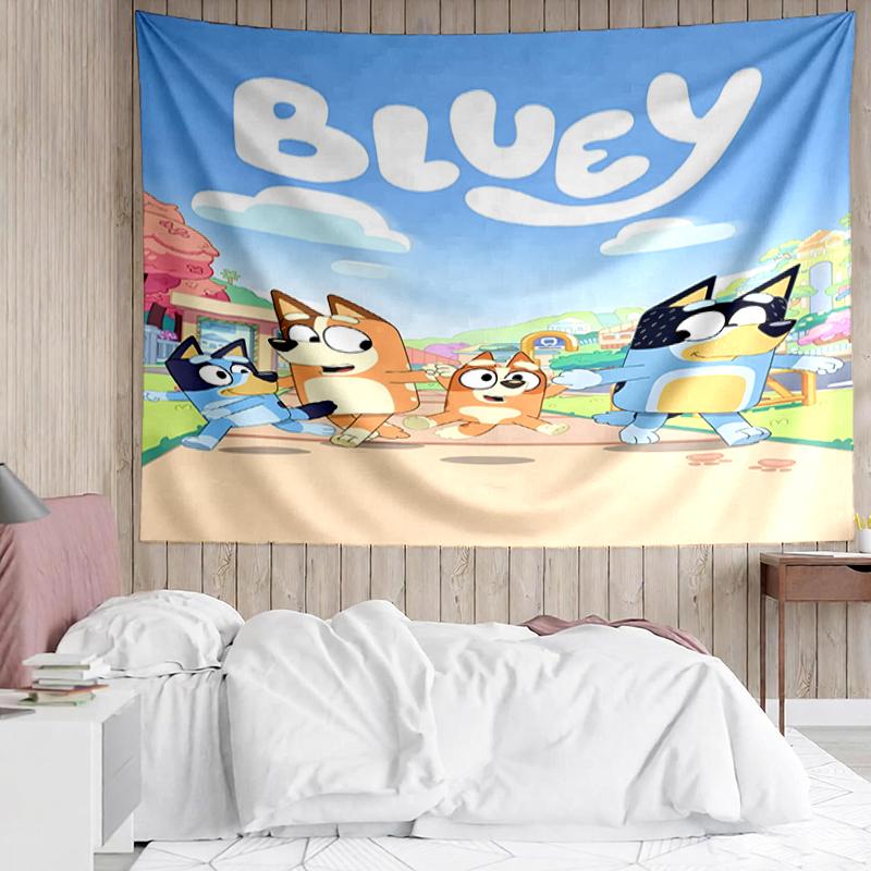 Bluey Print Tapestry, Backdrop, Easy Setup, Ideal for Bedroom, Office & Living Room, with Aesthetic Wall Hanging Decor.