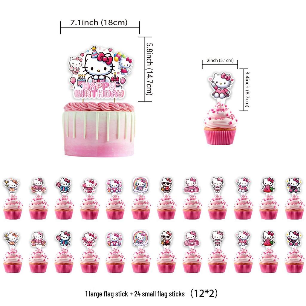 3D Hello Kitty Festival Birthday Decor Set: Balloons, Banner & Flags