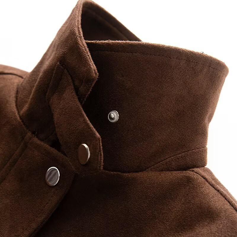 Womens Vintage Loose Fit Jacket Solid Color Turn Down Collar Zip Up Casual Outerwear Fall 2025