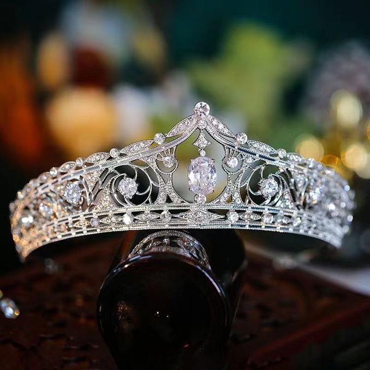 Korean Bride Zircon Drop Diamond Alloy Large Crown Wedding Banquet Dress Accessories Golden Crown Wedding Headdress
