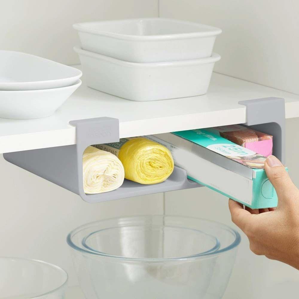 No-Punch Tinfoil Organizer Plastic Hanging Cabinet Storage Shelf Cling Film Organizer  Kitchen