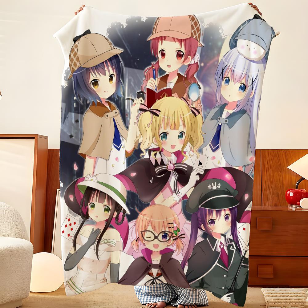 Anime I-Is t-the O-Order a-a R-Rabbit Throw Flannel Throw Blanket, Lightweight Cozy, Durable Washable cute Cool