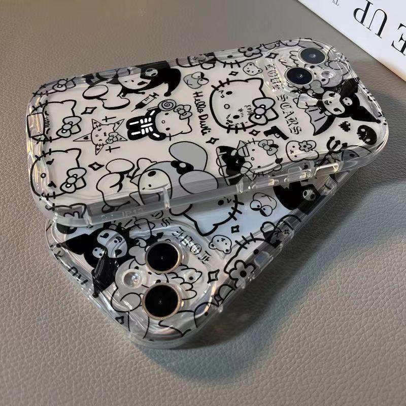 Kuromi & Hello Kitty iPhone Case: Drop-Proof, Cute Design for iPhone 16 Pro, 15 Plus, 14, 13, and X.