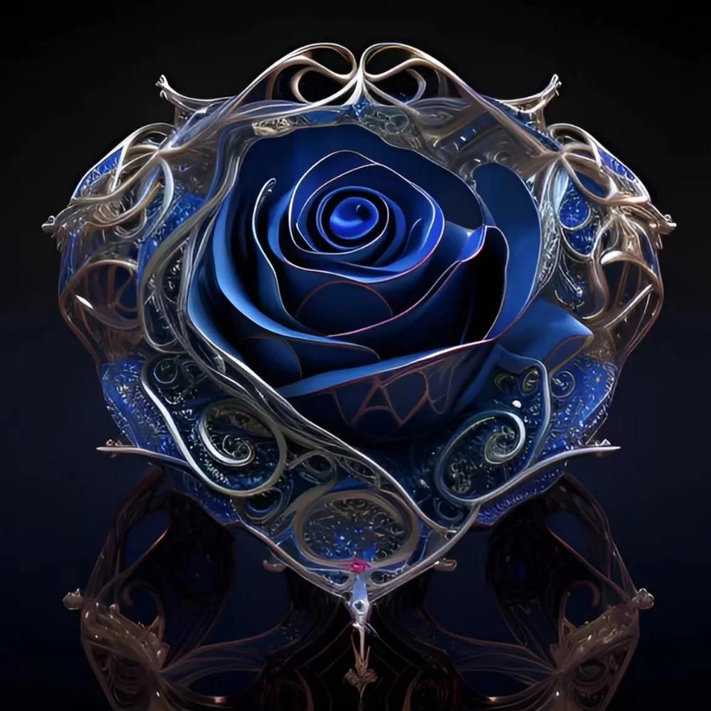 Diamant-Gemälde voller Bohrer, süßes Tier, rundes Diamant-Gemälde, handgefertigt, blaue Rose, Diy-Diamant-Mosaik-Gemälde, Heimdekoration