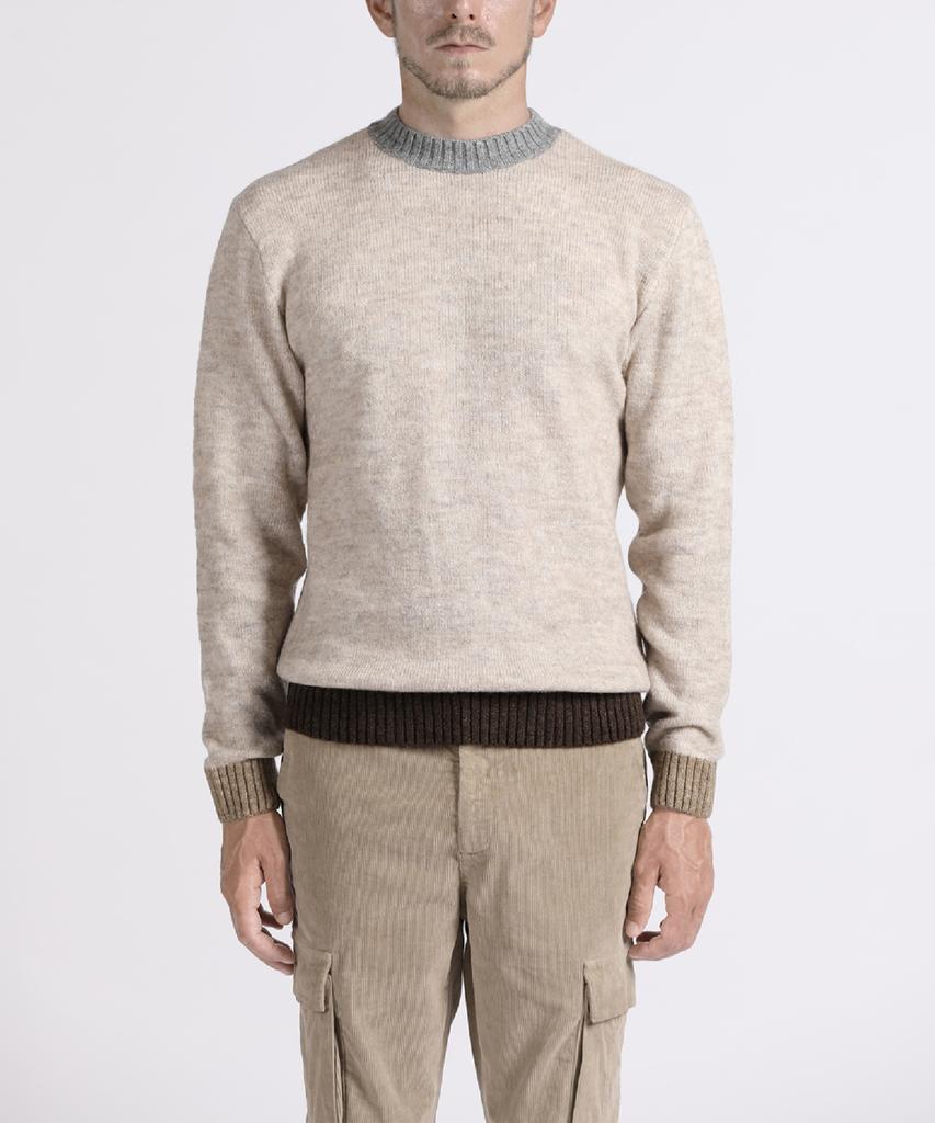 PANICALE Beige Color Block Crew Neck Knit