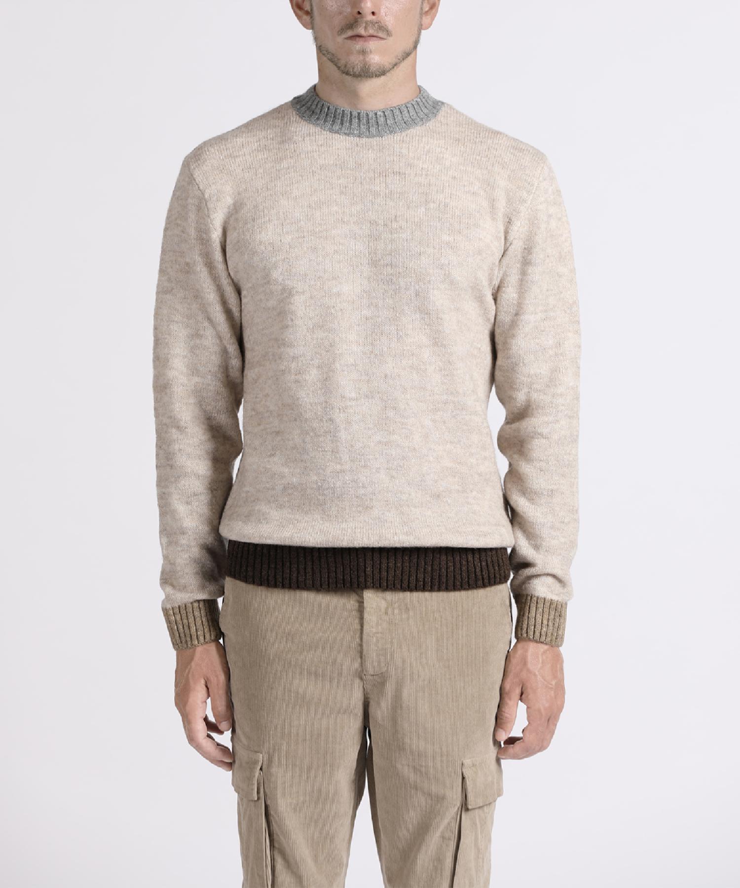 Panicalle Beige Color Block Crew Neck Knit Blue/L