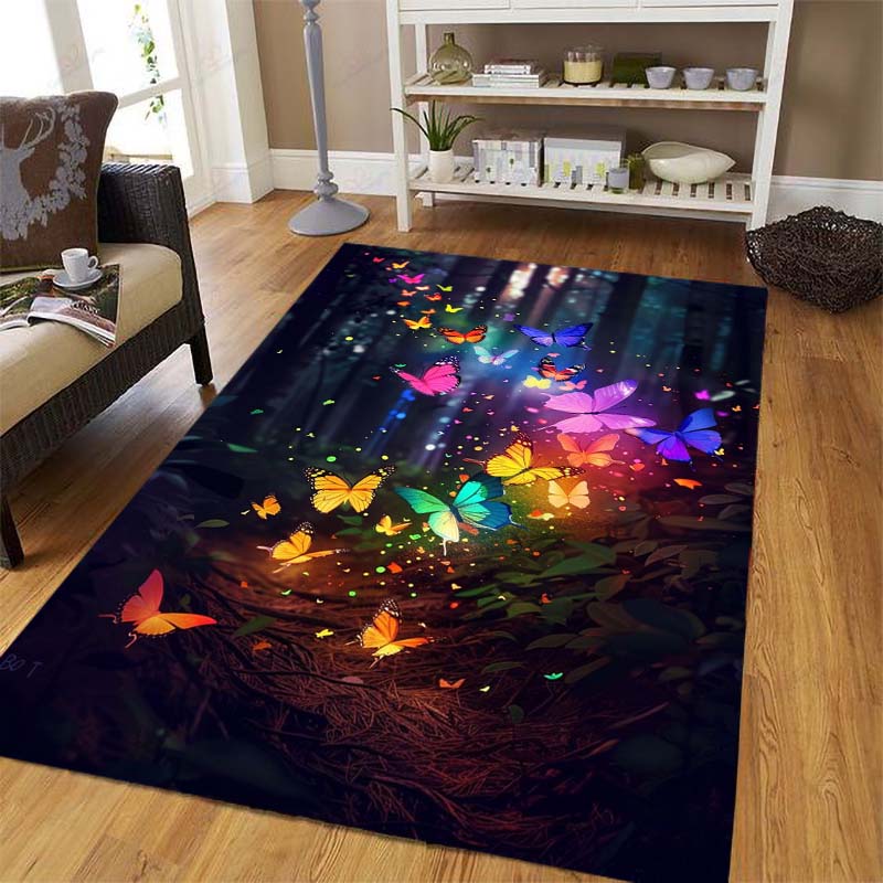 Dreamy Purple Butterfly Pattern Rugs for Living Room Bedroom Area Rugs Child Room Play Rug Cartoon 3D Printing Kids Game Mats001