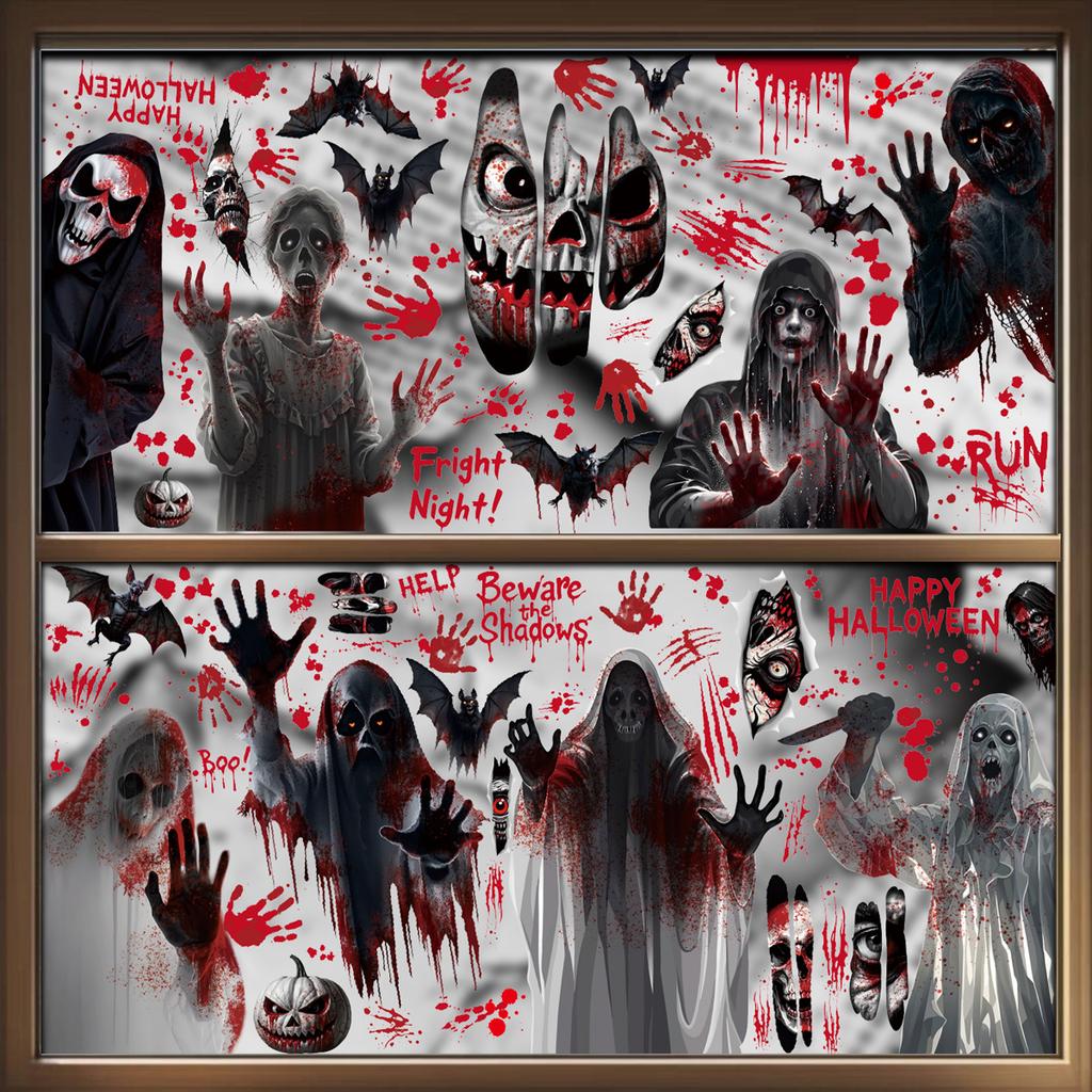 Hot Sale Halloween Decoration Horror Blood Handprint Glass Sticker Ghost Skull Static Sticker
