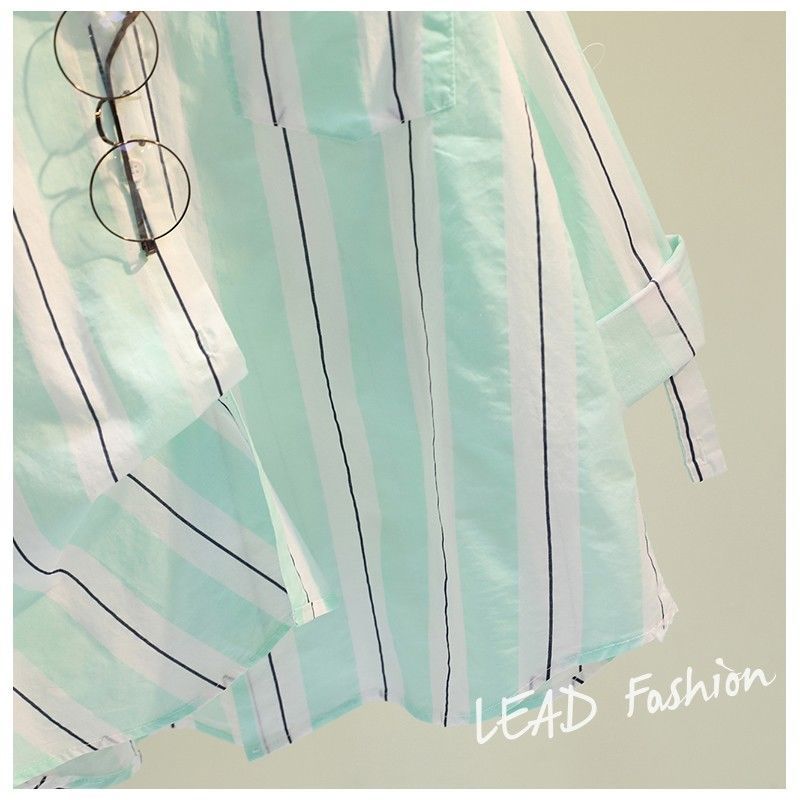 Loose Striped Cotton Button-Up Shirt for Women with Long Sleeves for Summer