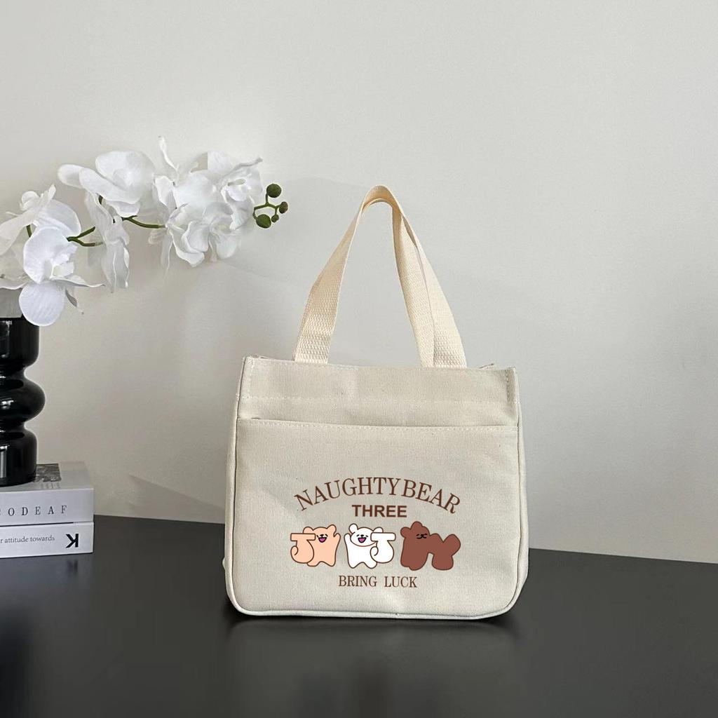 New canvas tote bag dirt-resistant large-capacity simple office worker student versatile lunch box mommy thermal insulation bento bag