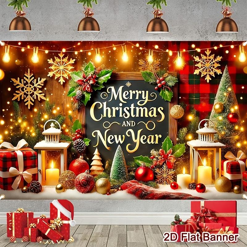 1pc 59.06x39.37inch Winter Snowflake Mini Tree Banner with Lantern & Candle Patterns - Wall Hanging Decoration Suitable for Chri