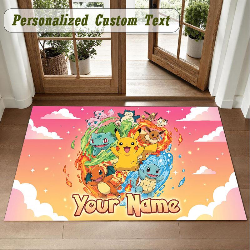 Crystal Velvet Square Rug Custom NamePokémon Pattern Non Slip Home Floor Decor Rug
