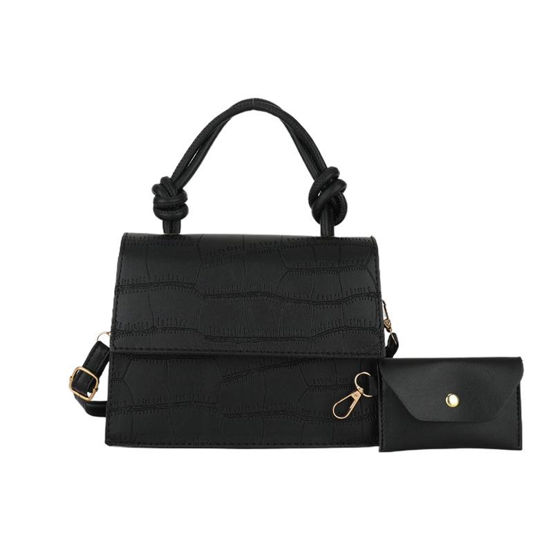 

Персонализированная трендовая текстурная сумка с каменным узором 2024 зима новая простая на плечо через плечо маленькая квадратная сумка чёрный