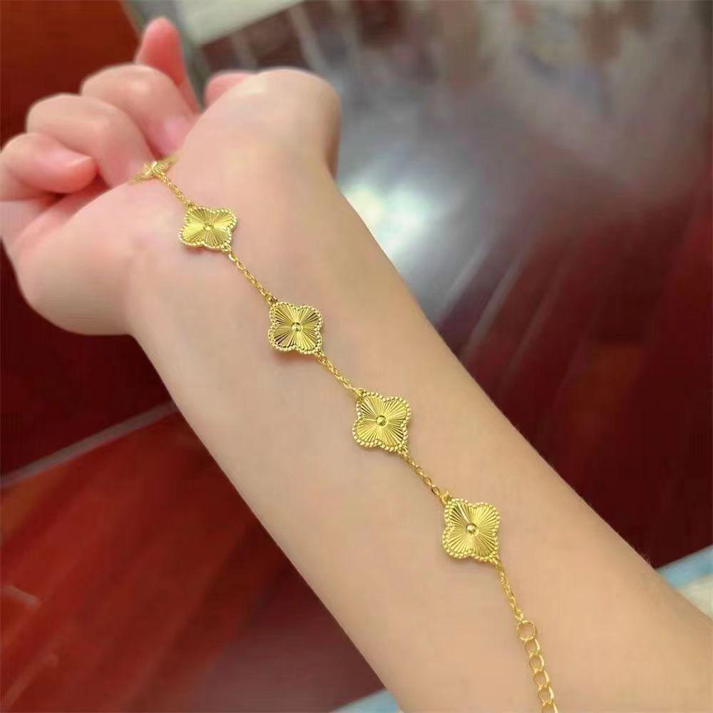 Engraved Titanium Steel Minimalist Lucky Flower Bracelet for Women