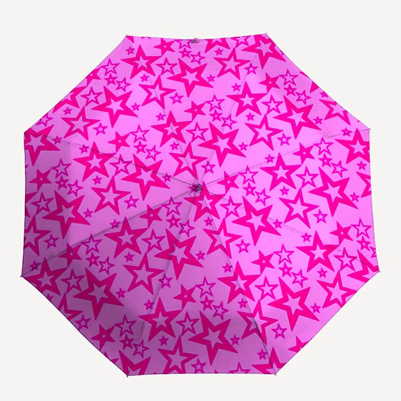 1pc Pink Stars Print Automatic Open/Close Folding Umbrella - Compact 8-Rib Design, Daily Use, Perfect Gift for Friends & Family yy251124196