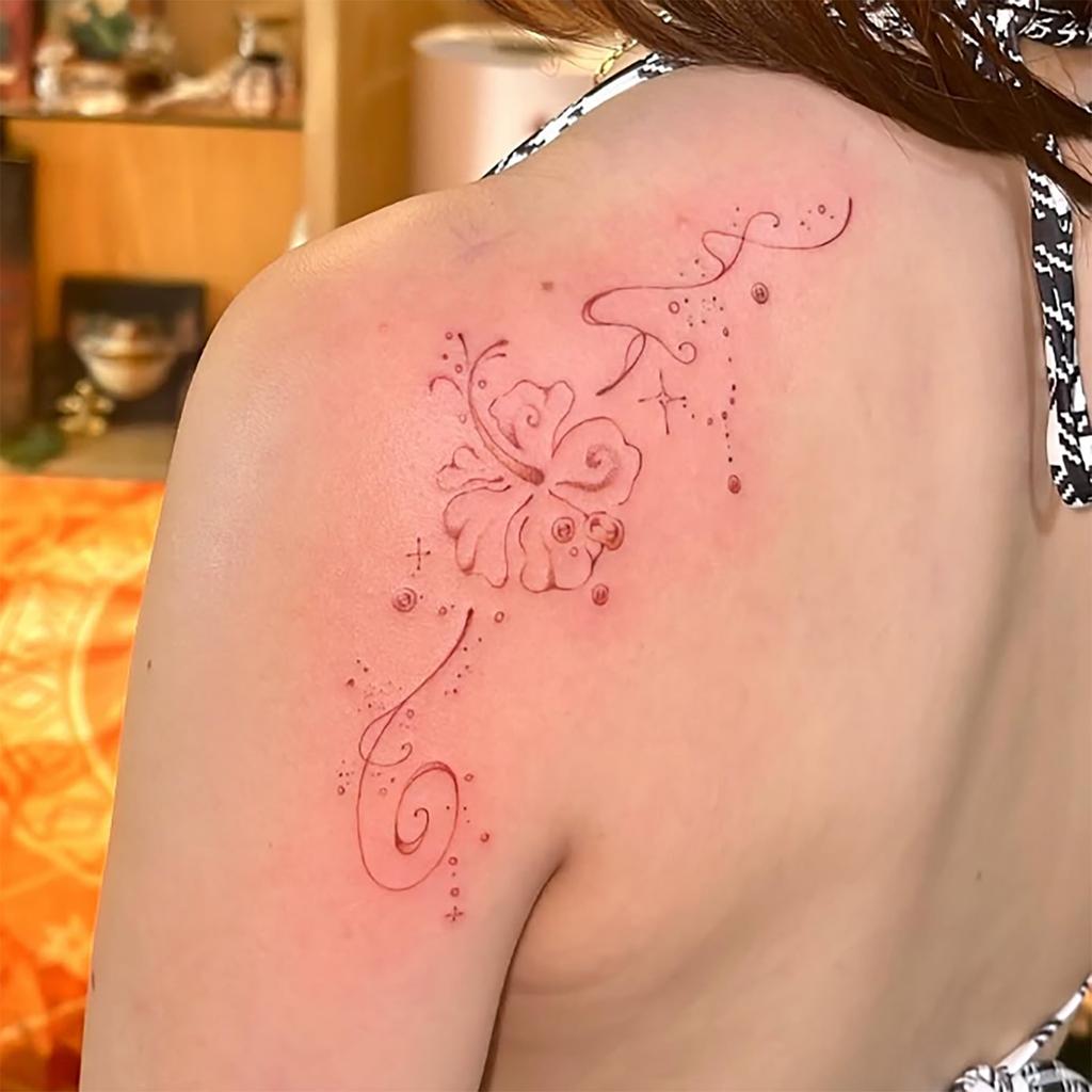 Dark Personality Tattoo Sticker Waterproof Female Long-Lasting Line Plain Flower Tattoo Sticker