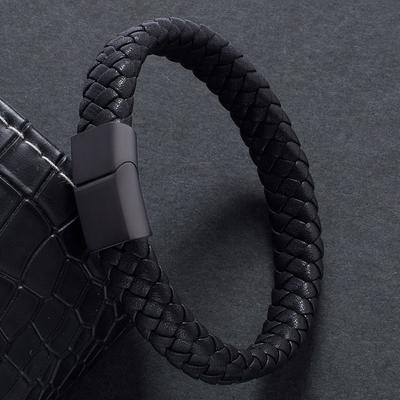 Fashion Bracelet Men Braided Leather Bracelet Exquisite Stainless Steel Clasps Wrist Band Bangles Gift