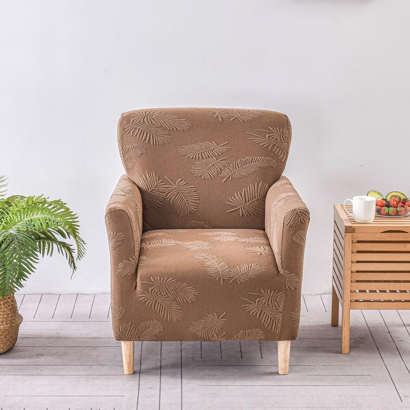 Nordic Leaves Jacquard Club Sofa Cover Living Room Elastic Tub Armchair Cover Stretch Single Sofa Slipcover Bar Counter Hotel
