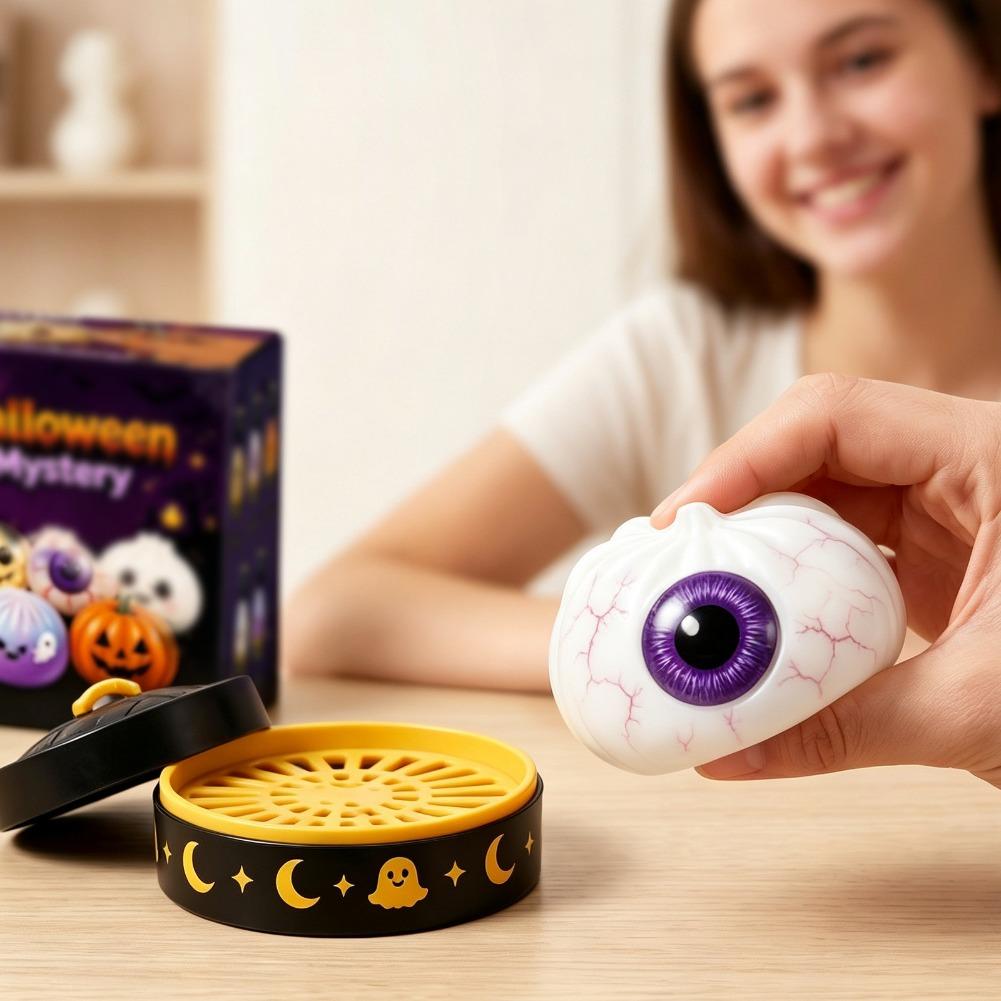 New 1-5pcs Halloween Ghost Dumpling Squishy Toy with Box Squeeze Depression Fidget Toy for Stress Relief Gift Box Set
