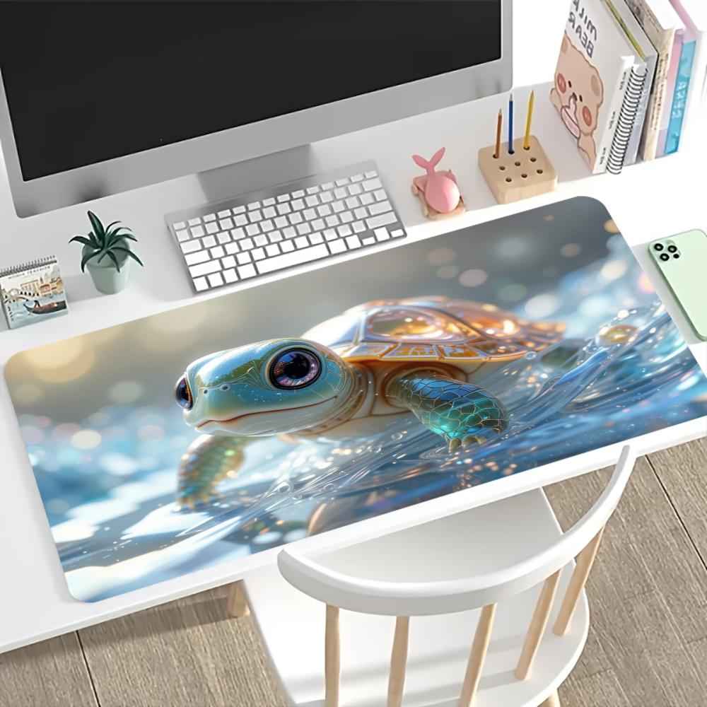 Glitter Sea Turtle Print Gaming Mouse Pad Large Desk Mat AntiSlip Rubber Base Stitched Edge Keyboard Mat For Workstation