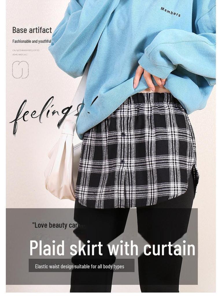 Plaid Layered Sweater Skirt for Women - Autumn/Winter Bottoming with Faux Hem To Cover Hips.