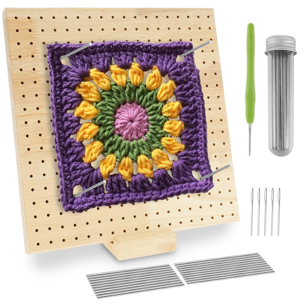 Wood Crochet Blocking Board Kit With Stainless Steel Rod Pins For Knitting Granny Squares Crochet Board Crafting Lovers Gifts