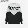 BITCED Women's Winter Colour-Blocked Fleece-Lined O-Neck Sweatshirt